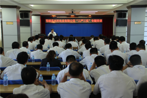 6月5日，蒼梧縣水利電業(yè)有限公司開展 “三嚴(yán)三實(shí)”專題教育黨課暨黨風(fēng)廉政教育培訓(xùn)，黨課邀請蒼梧縣人民檢察副檢察長莫孔文為
